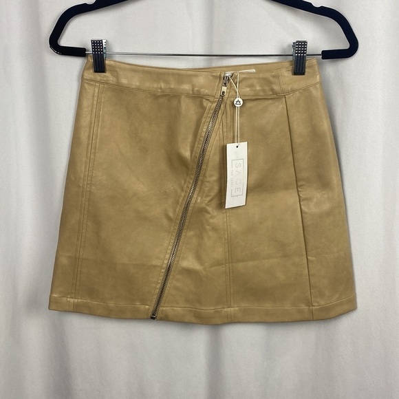 Anthropologie Sage The Label Bowie Faux Leather Mini Skirt - Taupe - Size Small - Picture 3 of 12